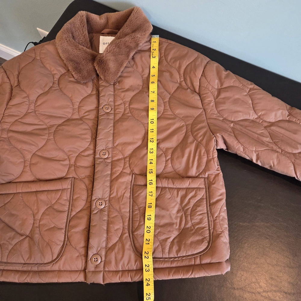 OFFLINE by Aerie Real Luxe Quilted Puffer Jacket Faux Fur Collar Brown Small - Picture 7 of 12